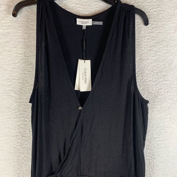 Calvin Klein Swim Cover-Up Women's L/XL Black Rayon Surplice Neck Racerback 9862 - Picture 2 of 10